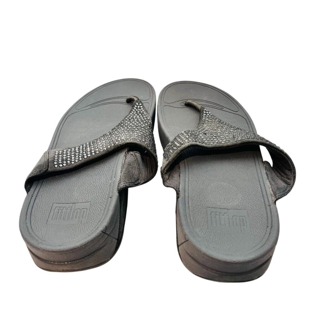 Fit Flop Rokkit Gray Suede Rhinestone Thong Sandal Women's Size 9 - Picture 11 of 11